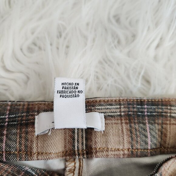 Y2K FOREVER 21 Plaid High Rise Flare Jeans 26 Stretch Raw Hem‎ Boho Hippie Pants - Picture 7 of 16